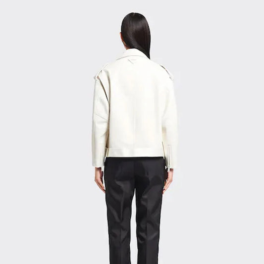 Women's Pearl White Motorcycle Leather Biker Jacket