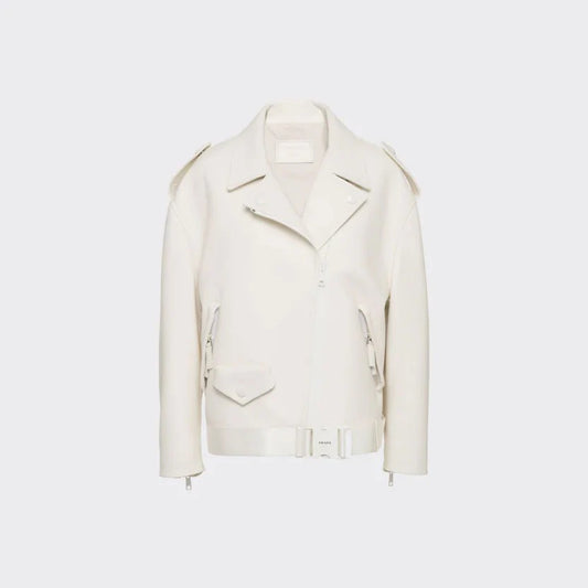 Women's Pearl White Motorcycle Leather Biker Jacket
