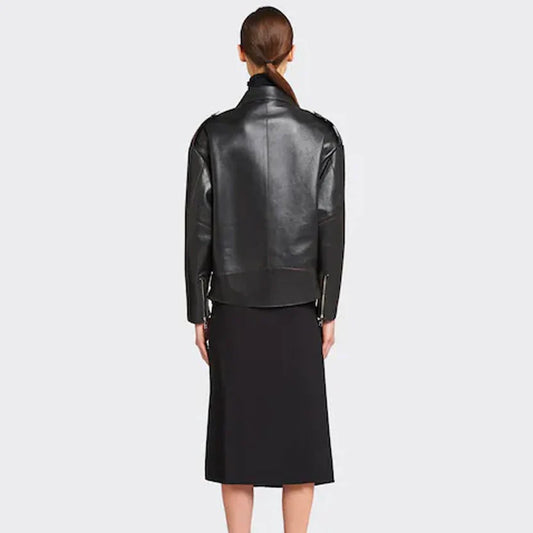 Women's Pitch Black Lambskin Leather Biker Jacket