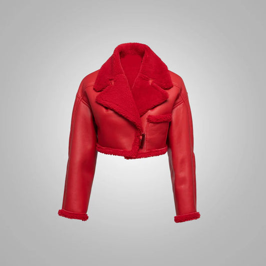 Women's Red B3 Aviator Bomber Leather Jacket