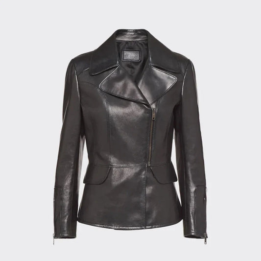 Women's Rush Black Cowhide Leather Biker Jacket