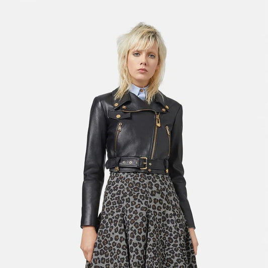 Women's Soot Black Motorcycle Leather Biker Jacket