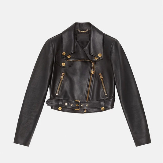 Women's Soot Black Motorcycle Leather Biker Jacket
