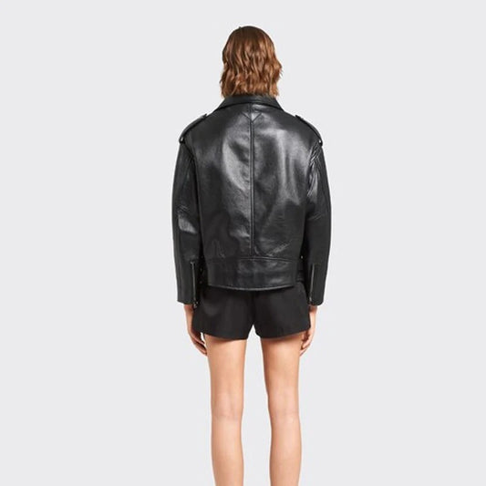 Women's Spider Black Motorcycle Leather Biker Jacket