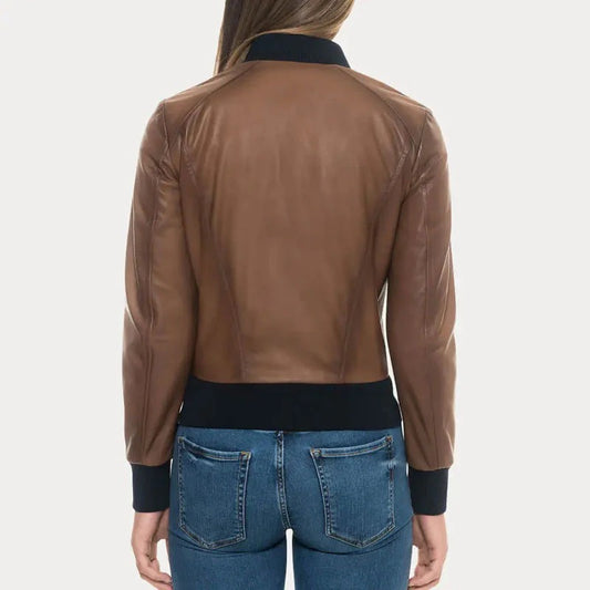 Women's Tan Suede Aviator Leather Bomber Jacket