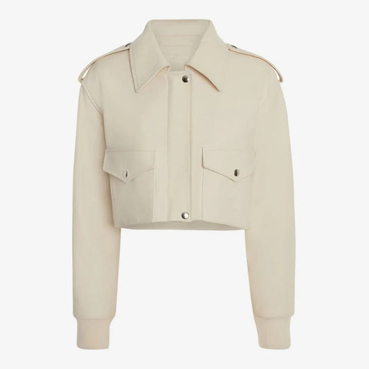 Women's Pearl White RAF Aviator Leather Bomber Jacket