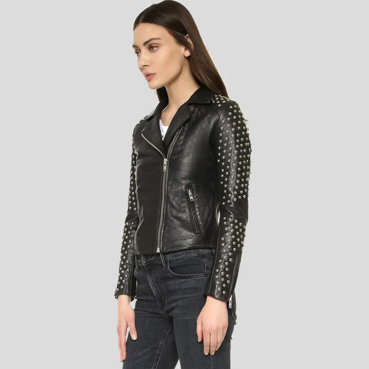 Zara Black Studded Leather Jacket